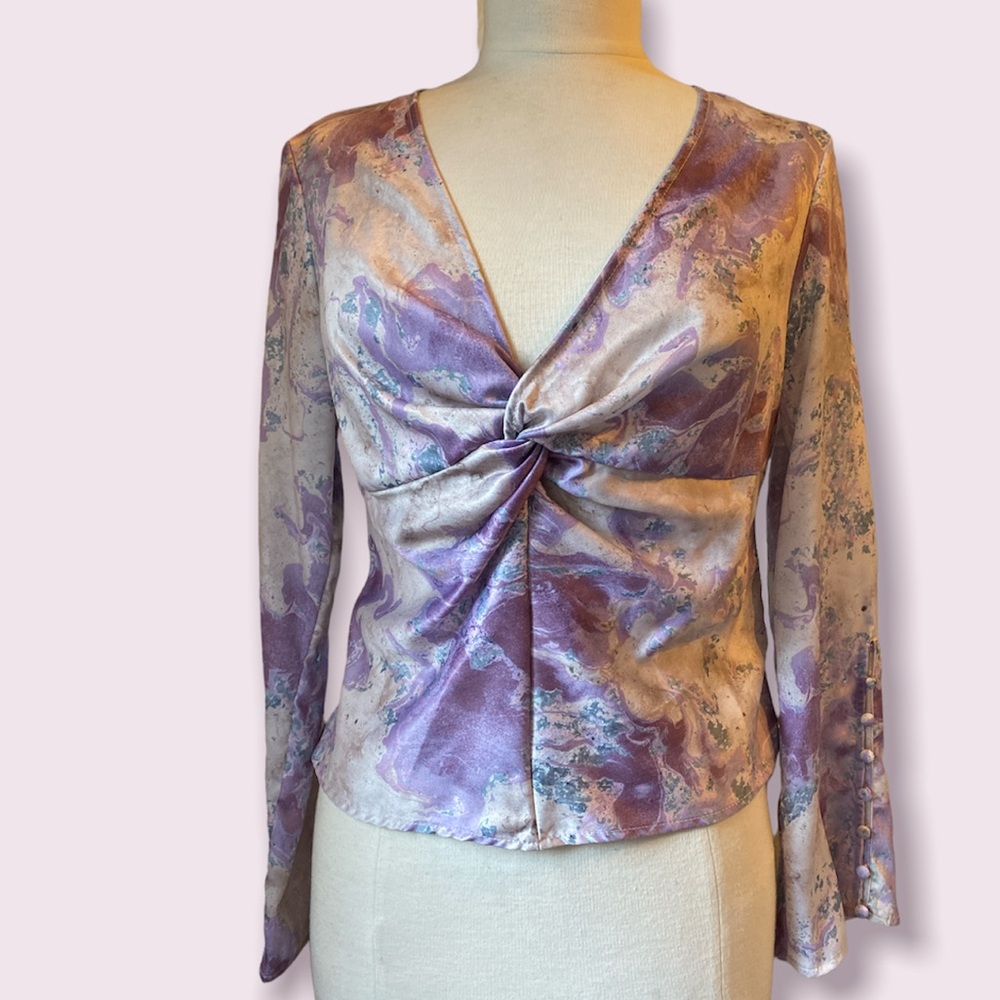 Zara knotted front satin effect crop top , purple floral